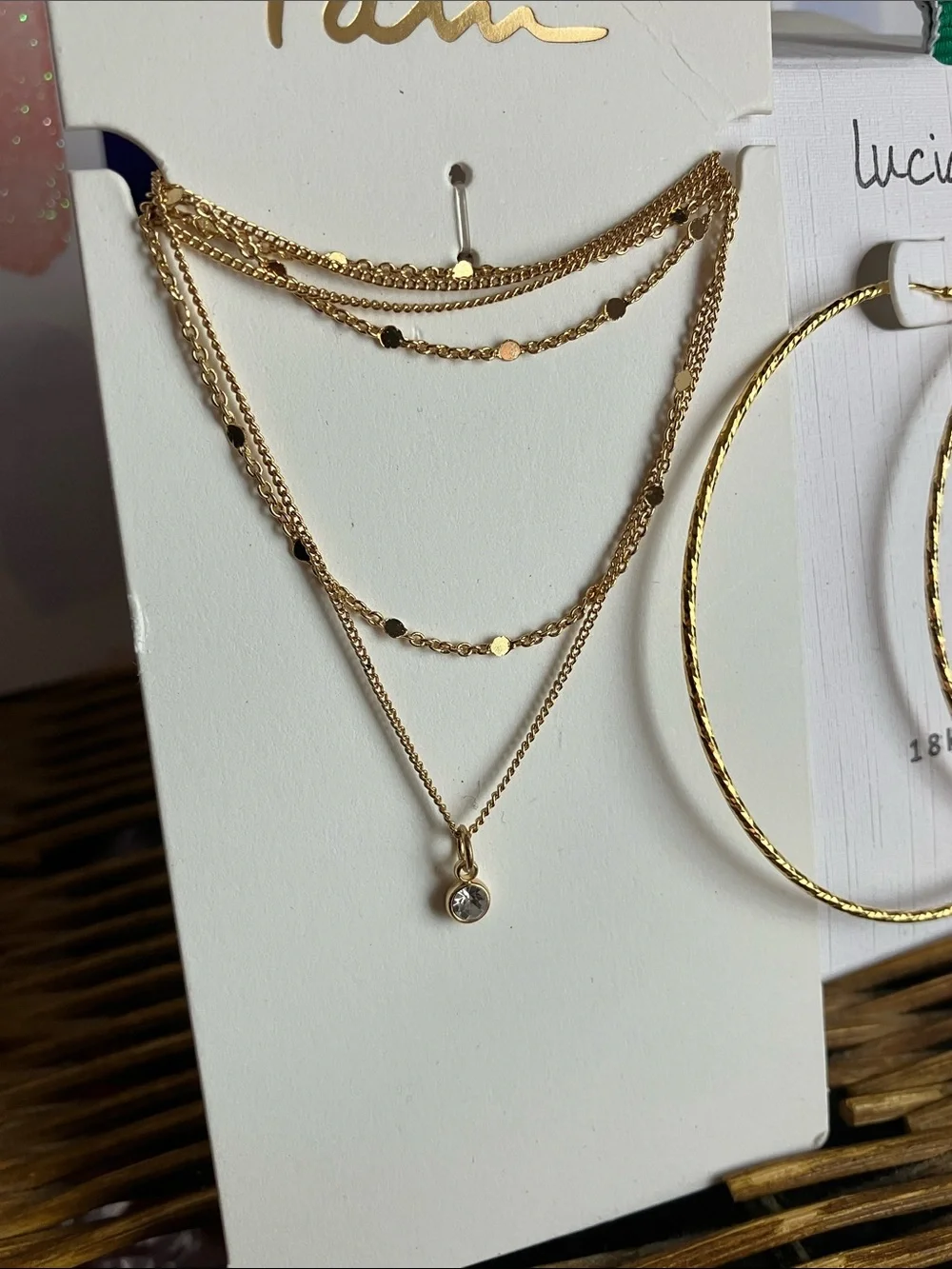 Lucia Mara & I am Gold-Plated Layered Necklace and Hoop Earring Set - Gold